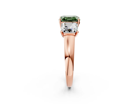 Rose gold Three-Stone Fancy Green Asscher Cut Cut Solitaire Ring with Classic Prong Setting_2