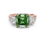 Rose gold Three-Stone Fancy Green Asscher Cut Diamond Braided Band Ring with Four-Prong Setting_51