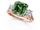 Rose gold Three-Stone Fancy Green Asscher Cut Diamond Braided Band Ring with Four-Prong Setting_52
