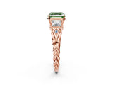 Rose gold Three-Stone Fancy Green Asscher Cut Diamond Braided Band Ring with Four-Prong Setting_53