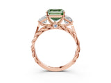 Rose gold Three-Stone Fancy Green Asscher Cut Diamond Braided Band Ring with Four-Prong Setting_54