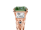Rose gold Three-Stone Fancy Green Asscher Cut Diamond Braided Band Ring with Four-Prong Setting_56