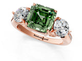 Rose gold Three-Stone Fancy Green Asscher Cut Diamond Channel Set Engagement Ring with Prong Setting_1