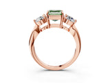 Rose gold Three-Stone Fancy Green Asscher Cut Diamond Channel Set Engagement Ring with Prong Setting_15