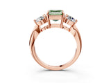 Rose gold Three-Stone Fancy Green Asscher Cut Diamond Channel Set Engagement Ring with Prong Setting_3