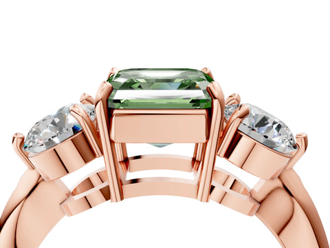 Rose gold Three-Stone Fancy Green Asscher Cut Diamond Channel Set Engagement Ring with Prong Setting_4