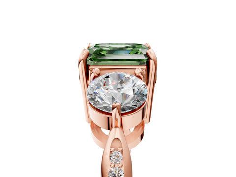 Rose gold Three-Stone Fancy Green Asscher Cut Diamond Channel Set Engagement Ring with Prong Setting_5