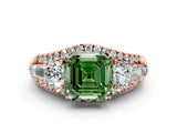 Rose gold Three-Stone Fancy Green Asscher Cut Diamond Engagement Ring with Pave Band and Prong Setting_12