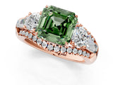Rose gold Three-Stone Fancy Green Asscher Cut Diamond Engagement Ring with Pave Band and Prong Setting_13