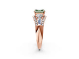 Rose gold Three-Stone Fancy Green Asscher Cut Diamond Engagement Ring with Pave Band and Prong Setting_14