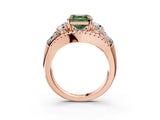 Rose gold Three-Stone Fancy Green Asscher Cut Diamond Engagement Ring with Pave Band and Prong Setting_15