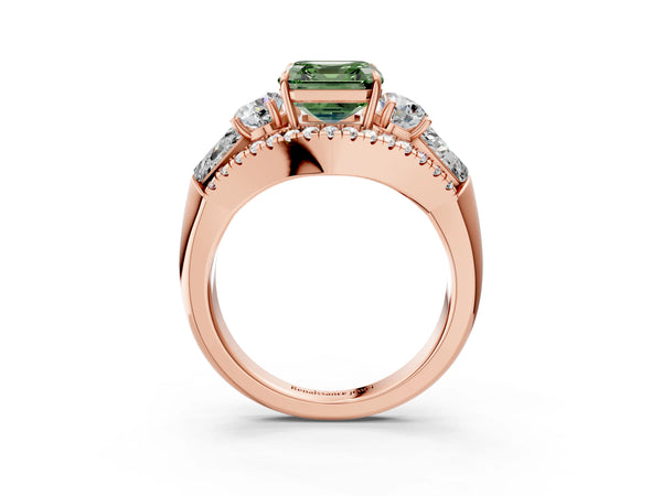 Rose Gold Asscher Cut Five Stone Baguette Engagement Ring Setting for Fancy Green Center