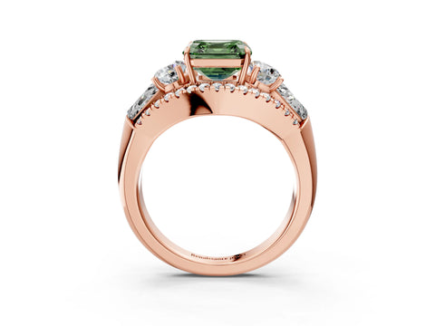 Rose gold Three-Stone Fancy Green Asscher Cut Diamond Engagement Ring with Pave Band and Prong Setting_15