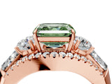 Rose gold Three-Stone Fancy Green Asscher Cut Diamond Engagement Ring with Pave Band and Prong Setting_16