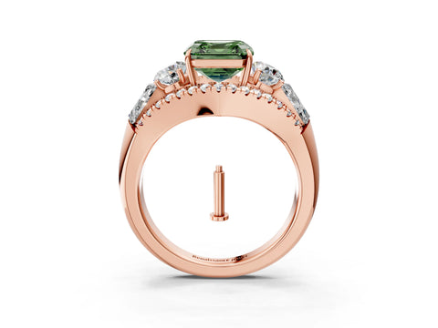 Rose gold Three-Stone Fancy Green Asscher Cut Diamond Engagement Ring with Pave Band and Prong Setting_3