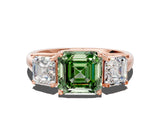 Rose gold Three-Stone Fancy Green Asscher Cut Diamond Engagement Ring with Prong Setting_3