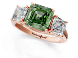 Rose gold Three-Stone Fancy Green Asscher Cut Diamond Engagement Ring with Prong Setting_4