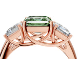 Rose gold Three-Stone Fancy Green Asscher Cut Diamond Engagement Ring with Prong Setting_7