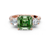 Rose gold Three-Stone Fancy Green Asscher  Cut Diamond Pavé Band with Four-Prong Setting