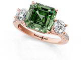 Rose gold Three-Stone Fancy Green Asscher  Cut Diamond Pavé Band with Four-Prong Setting_1