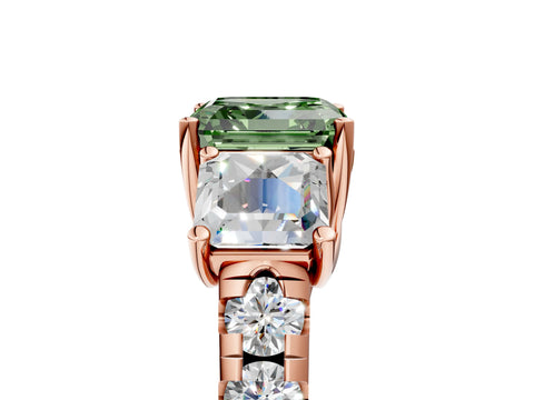 Rose gold Three-Stone Fancy Green Asscher Cut Diamond Pavé Band with Prong Setting_5
