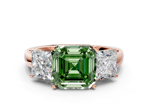 Rose gold Three-Stone Fancy Green Asscher  Cut Diamond Ring with Channel-Set Band and Four-Prong Setting_17