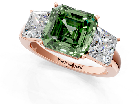 Rose gold Three-Stone Fancy Green Asscher  Cut Diamond Ring with Channel-Set Band and Four-Prong Setting_18