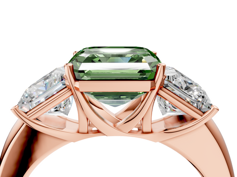 Rose gold Three-Stone Fancy Green Asscher  Cut Diamond Ring with Channel-Set Band and Four-Prong Setting_21