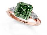Rose gold Three-Stone Fancy Green Asscher  Cut Diamond Ring with Pear Side Stones in Four-Prong Setting_1
