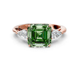 Rose gold Three-Stone Fancy Green Asscher Cut Diamond Ring with Pear  Side Stones in Four-Prong Setting_48