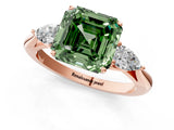 Rose gold Three-Stone Fancy Green Asscher Cut Diamond Ring with Pear  Side Stones in Four-Prong Setting_49