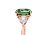 Rose gold Three-Stone Fancy Green Asscher  Cut Diamond Ring with Pear Side Stones in Four-Prong Setting_5
