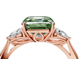 Rose gold Three-Stone Fancy Green Asscher Cut Diamond Ring with Pear  Side Stones in Four-Prong Setting_52