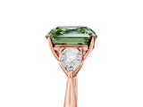 Rose gold Three-Stone Fancy Green Asscher Cut Diamond Ring with Pear  Side Stones in Four-Prong Setting_53