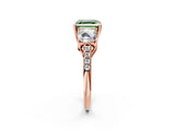 Rose gold Three-Stone Fancy Green Asscher Cut Diamond Ring with Round  Pavé Band and Prong Setting_14