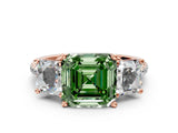 Rose gold Three-Stone Fancy Green Asscher Cut Diamond Ring with Round  Pavé Band and Prong Setting_82