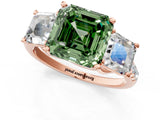 Rose gold Three-Stone Fancy Green Asscher Cut Diamond Ring with Round  Pavé Band and Prong Setting_83