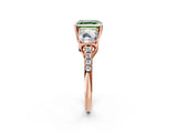 Rose gold Three-Stone Fancy Green Asscher Cut Diamond Ring with Round  Pavé Band and Prong Setting_84