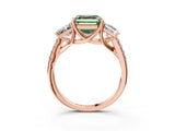 Rose gold Three-Stone Fancy Green Asscher Cut Diamond Ring with Round  Pavé Band and Prong Setting_85