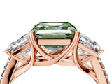 Rose gold Three-Stone Fancy Green Asscher Cut Diamond Ring with Round  Pavé Band and Prong Setting_86