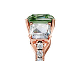 Rose gold Three-Stone Fancy Green Asscher Cut Diamond Ring with Round  Pavé Band and Prong Setting_87