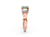 Rose gold Three-Stone Fancy Green Asscher Cut Diamond Ring with Round Side Stones, Classic Band, and Four-Prong Setting_2
