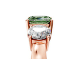Rose gold Three-Stone Fancy Green Asscher Cut Diamond Ring with Round Side Stones, Classic Band, and Four-Prong Setting_5