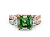 Rose gold Three-Stone Fancy Green Asscher  Cut Diamond Twist Band with Prong Setting_18