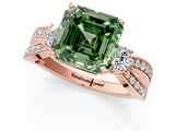 Rose gold Three-Stone Fancy Green Asscher  Cut Diamond Twist Band with Prong Setting_19