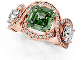 Rose gold Three-Stone Fancy Green Asscher Cut Diamond Wave Pave Band with Prong Setting_1