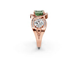 Rose gold Three-Stone Fancy Green Asscher Cut Diamond Wave Pave Band with Prong Setting_2