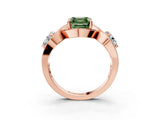 Rose gold Three-Stone Fancy Green Asscher Cut Diamond Wave Pave Band with Prong Setting_3