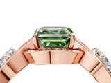 Rose gold Three-Stone Fancy Green Asscher Cut Diamond Wave Pave Band with Prong Setting_4