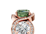 Rose gold Three-Stone Fancy Green Asscher Cut Diamond Wave Pave Band with Prong Setting_5